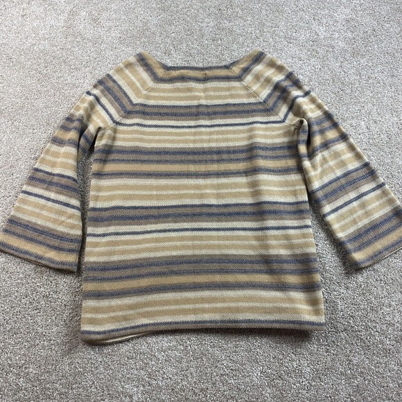 Chaps Ralph Lauren Womens Striped Sweater M Bell Sleeve Tan Beige Blue Southwest - Picture 7 of 7